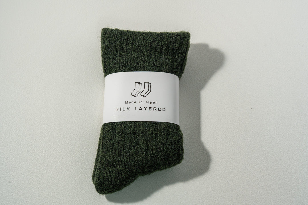 1.たむら靴下店 シルクとウール二重ソックス グリーン