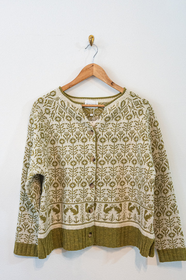 Bliss Bunch ラムナイロン花ジャガード スキッパークルーカーディガン