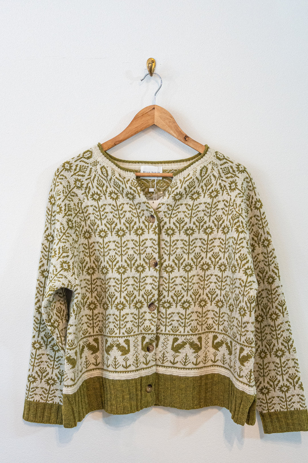 Bliss Bunch ラムナイロン花ジャガード スキッパークルーカーディガン