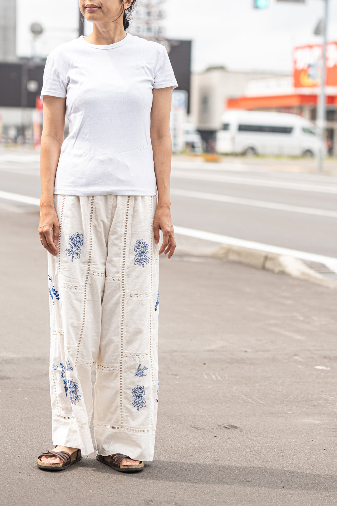 Fanaka パッチワーク配色刺繍パンツ